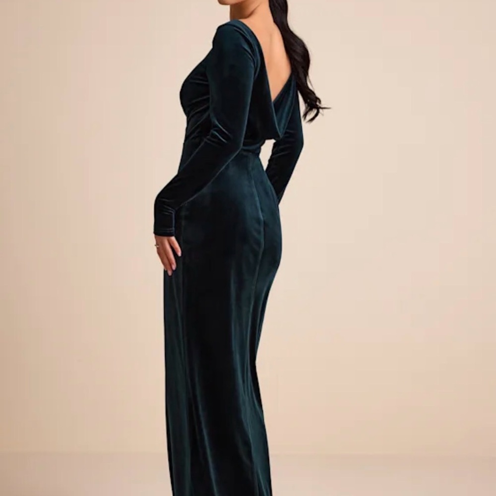Lulus Duarte Emerald Velvet Cowl Back Long Sleeve Dress